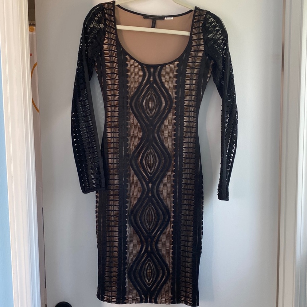 BCBG black and nude lace midi dress
